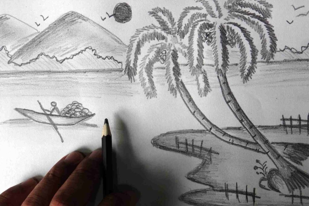 رسم عن السياحة بالقلم الرصاص